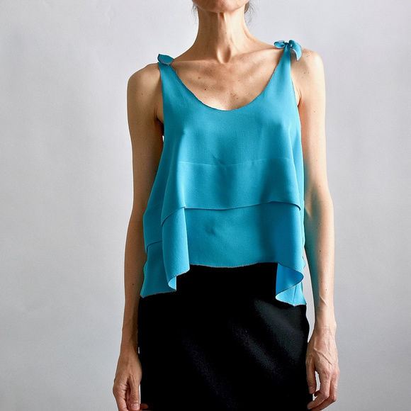 PHILLIP LIM WOMENS TURQUOISE 100% SILK TOP size 0 - Picture 1 of 8